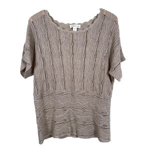 Coldwater‎ Creek Top 14 Large Tan Open Knit Linen Blend Sweater Coastal Beach